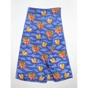VINTAGE  BLUE FLORAL LEAF PRINT SILK RECTANGLE SCARF- ANNE KLEIN - 51" X 10.5"